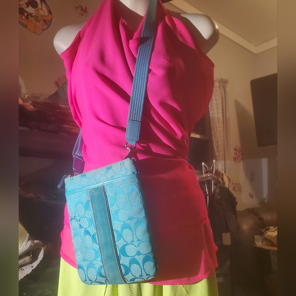 Coach teal turquoise blue crossbody